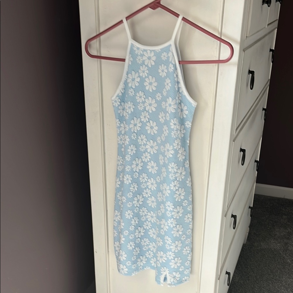 Girl’s Floral Blue and White Tank Dress